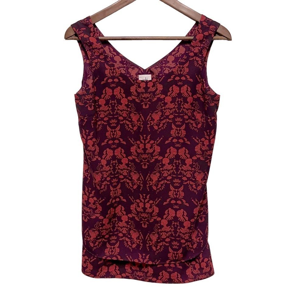 Cabi Cabi's Tank Top Burgundy w/ Red/Pink Images Size XS
